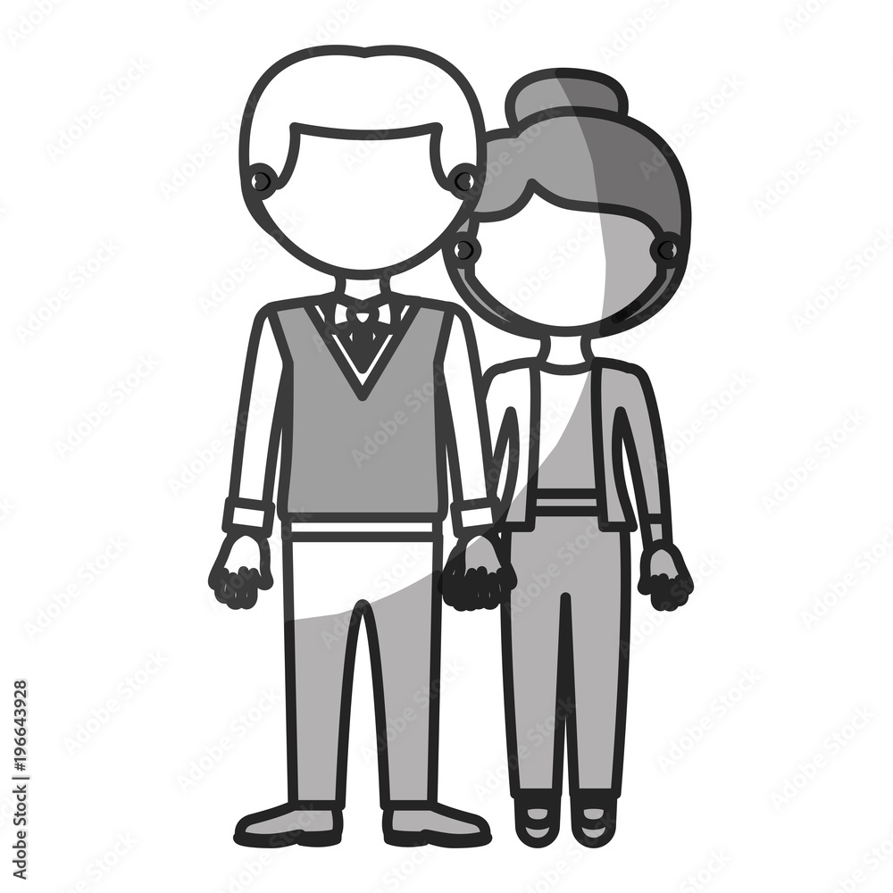 silhouette monochrome shading faceless couple woman with collected hairstyle and man with formal suit and taken hands vector illustration silhouette monochrome shading faceless couple woman with collected hairstyle and man with formal suit and taken hands vector illustration