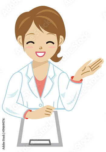 白衣　女性　案内　左手