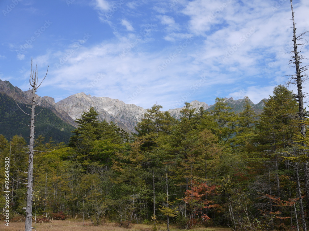 上高地からの穂高連峰。上高地　長野　日本。９月下旬。