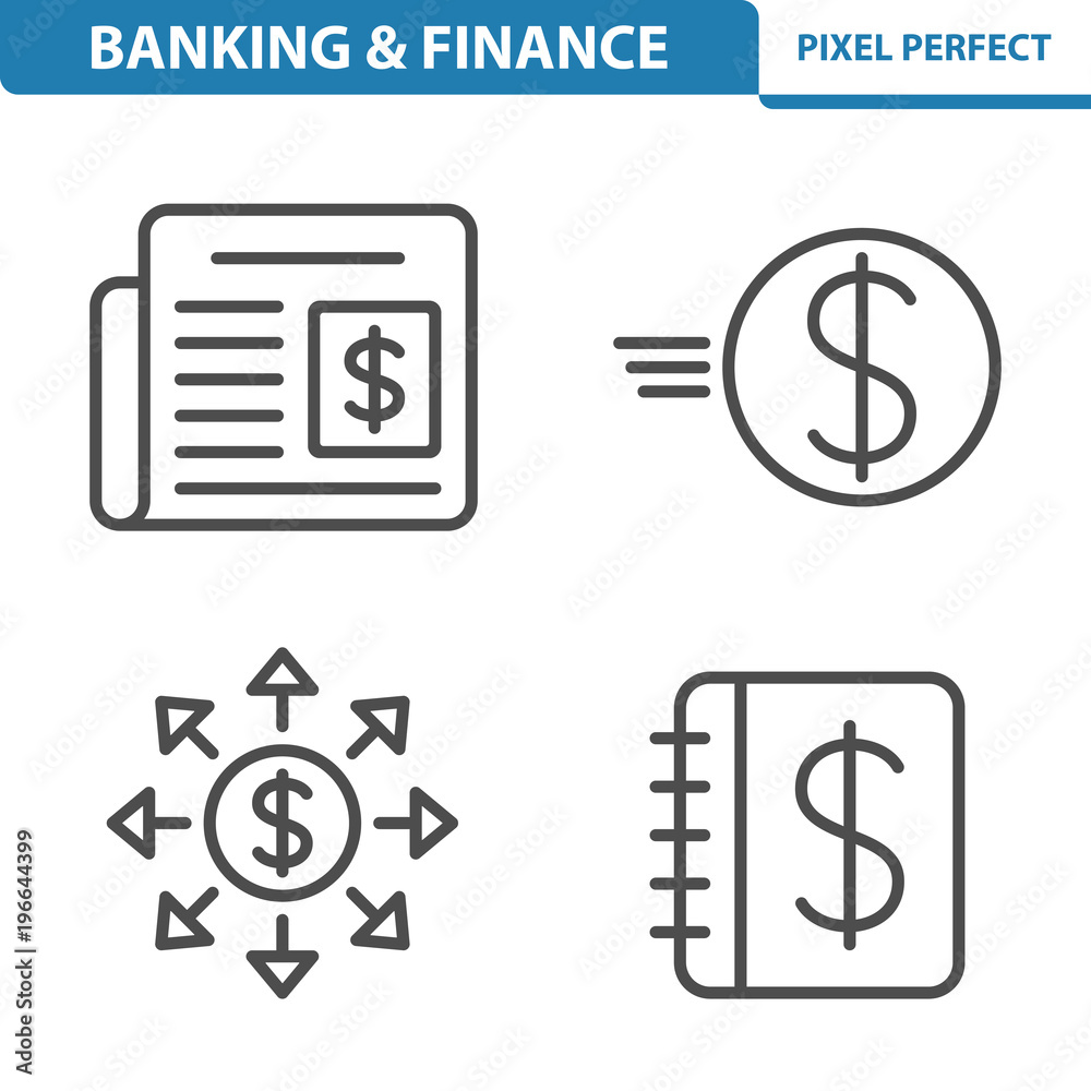 Banking and Finance Icons. Professional, pixel perfect icons depicting various banking, finance and money concepts. EPS 8 format. Banking and Finance Icons. Professional, pixel perfect icons depicting various banking, finance and money concepts. EPS 8 format.