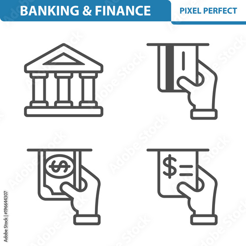 Banking and Finance Icons. Professional, pixel perfect icons depicting various banking, finance and money concepts. EPS 8 format.