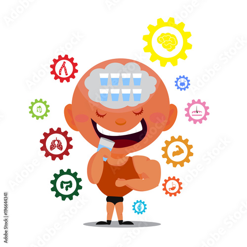 illustrator children holding water glass to health and icons for healthy.