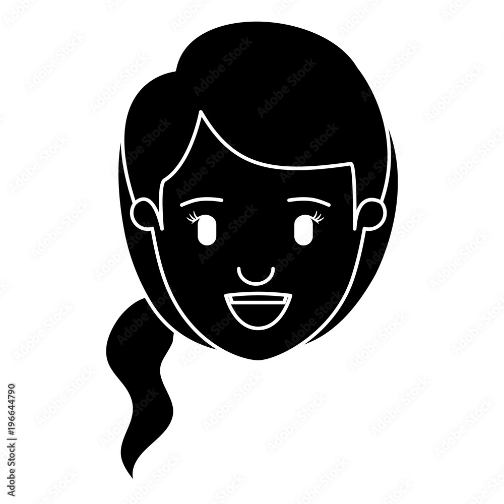 silhouette black front view face woman with side ponytail hair vector illustration silhouette black front view face woman with side ponytail hair vector illustration