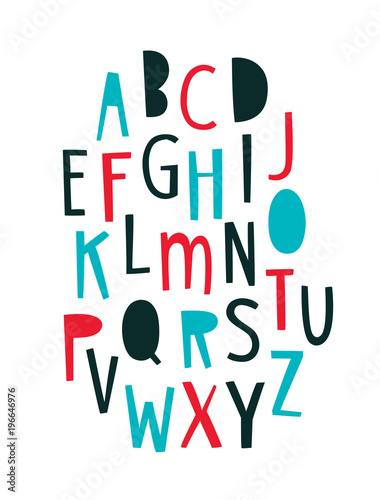 Kids geometric font. English alphabet