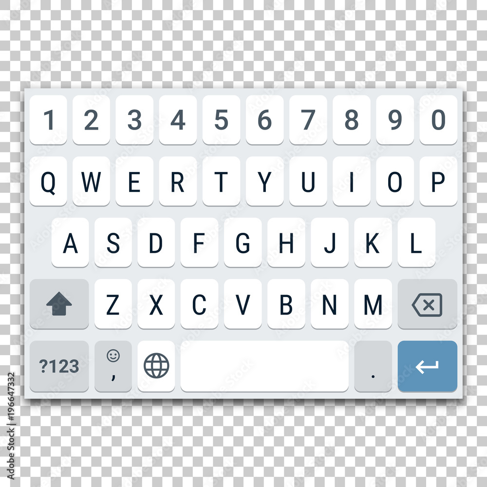 Template of virtual keyboard for smartphone with QWERTY layout, uppercase  letters and number row. Vector illustration of keypad mockup for tablet or  other mobile device Stock Vector | Adobe Stock