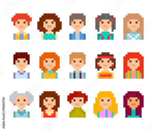 Pixel male and female faces avatars © dzha