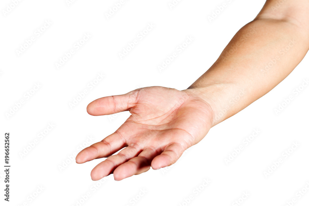 Gesture of reaching to receive something.Clipping path inside.