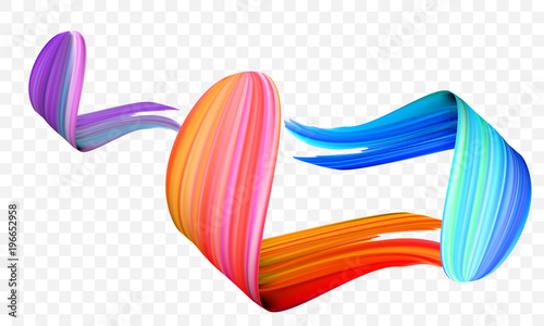 Acrylic paint brush stroke. Vector bright orange, velvet or purple and blue gradient 3d paint brush with vibrant texture on transparent background. Creative concept of digital painted color stroke
