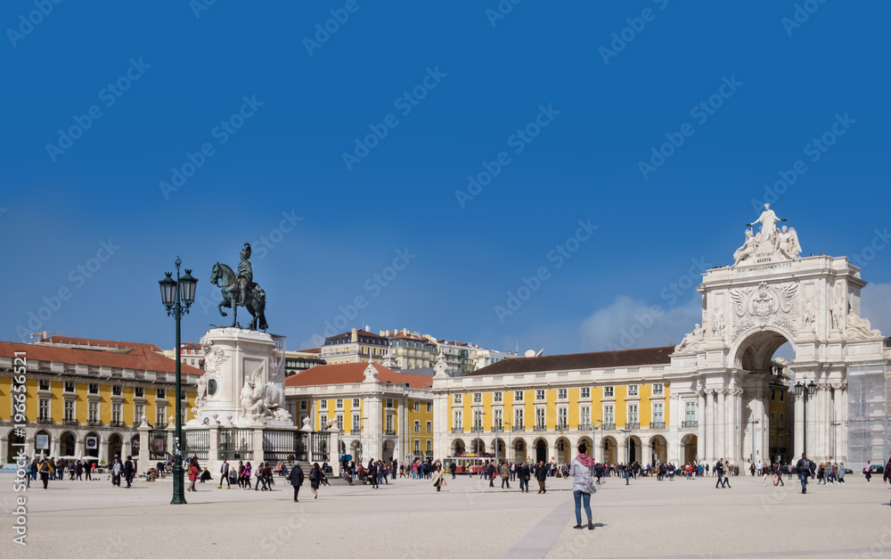 Terreiro do Paco, Lisbon, Portugal. 8th March 2018.  The pride and glory of Portugal's colonial past in the architectural splendour of the largest public square in the capital.