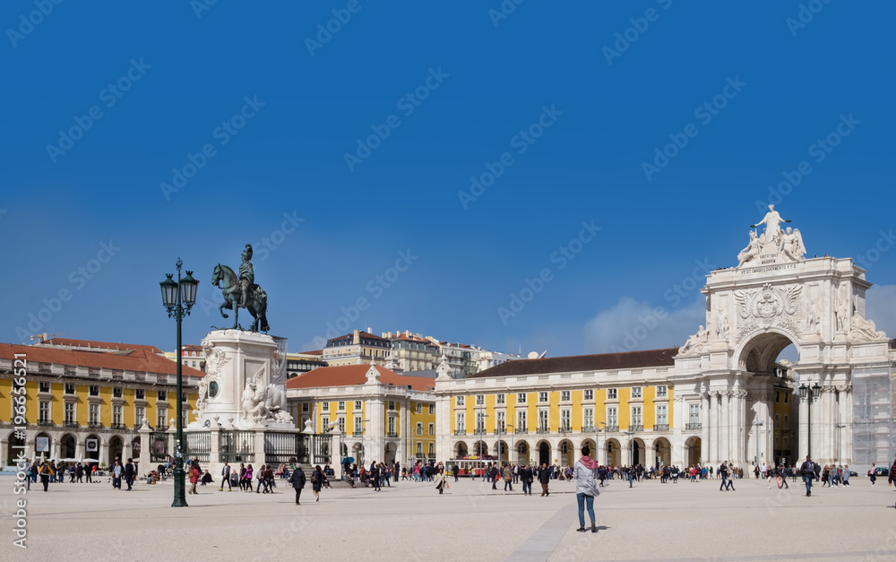 Obraz premium Terreiro do Paco, Lisbon, Portugal. 8th March 2018. The pride and glory of Portugal's colonial past in the architectural splendour of the largest public square in the capital.
