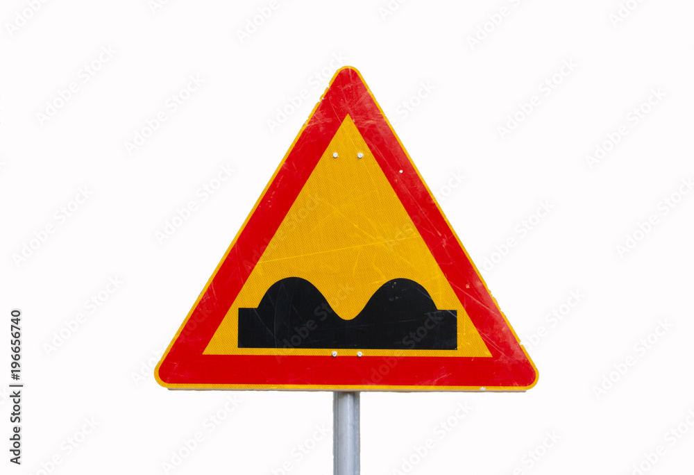 Uneven Road Sign With Pole, isolated on white. Uneven Road Sign With Pole, isolated on white.