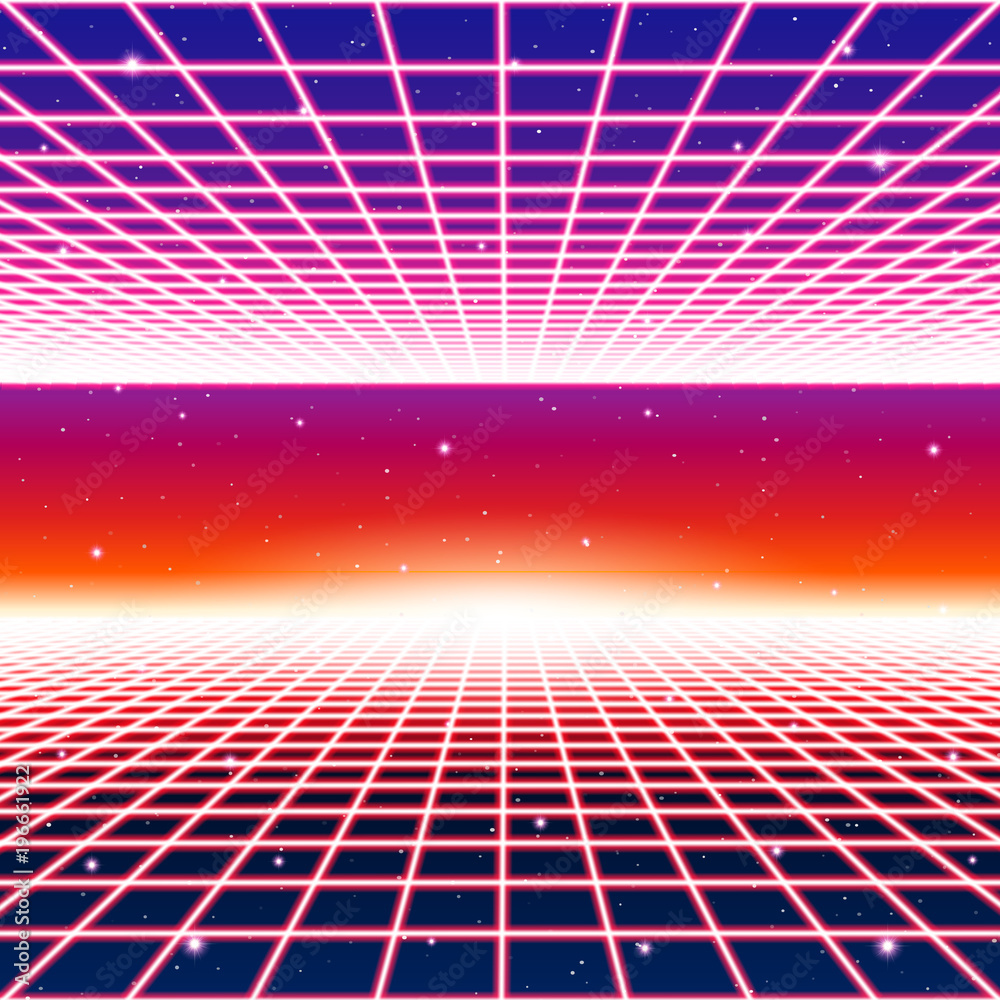 Retro neon background with 80s styled laser grid and stars vector de Stock  | Adobe Stock