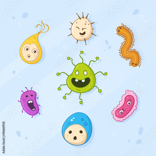 Cute and funny cartoon germs,viruses and bacterias vector illustration