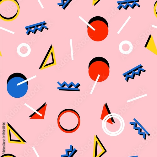 Seamless pattern with 80s memphis style geometric repeating ornament