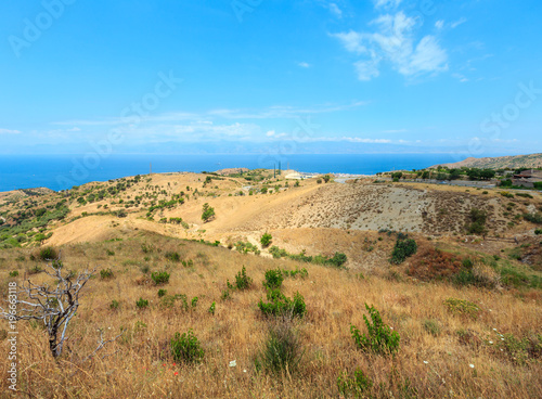 Sea and Sicily island in far from mountain hills in Motta San Giovanni outskirts  Reggio Calabria  Italy