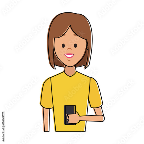 Young woman with smartphone vector illustration graphic design