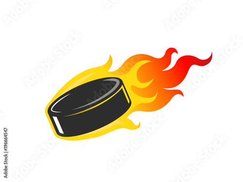 Ice hockey puck in flames vector illustration isolated on white