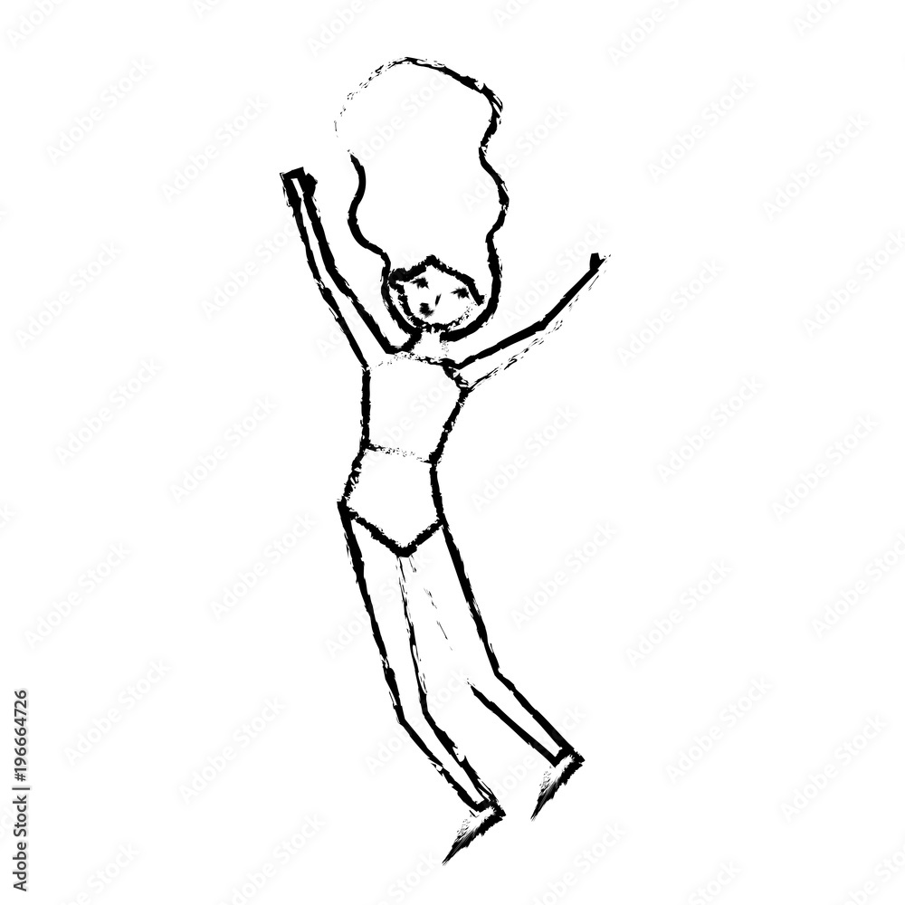 happy young woman jumping wearing swimsuit vector illustration sketch image