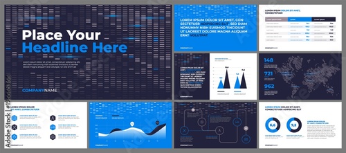 Presentation Template design. Business data graphs. Vector financial and marketing charts.