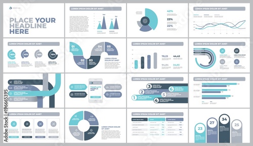 Presentation Template design. Business data graphs. Vector financial and marketing charts.
