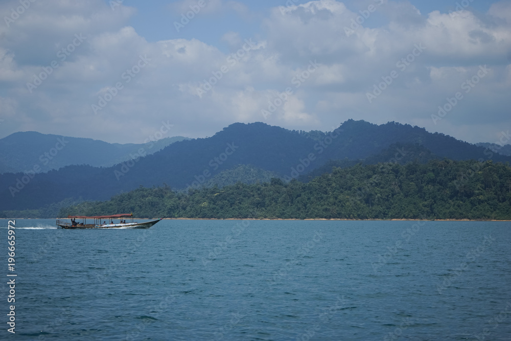 Thailand, Phuket, 2018 - Thailand boat on the lake Khao Sok,Beautiful scenery, the lakes of the mountains are very beautiful