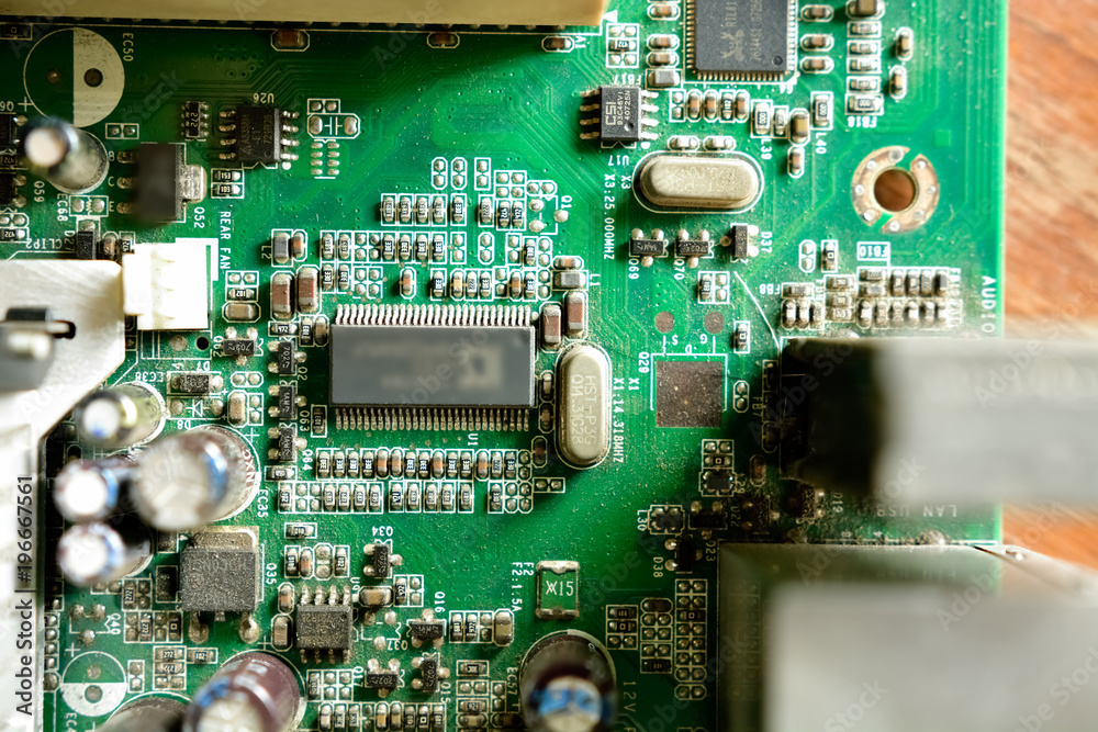 Fototapeta premium Intricate circuit board of computer. Circuit Components.
