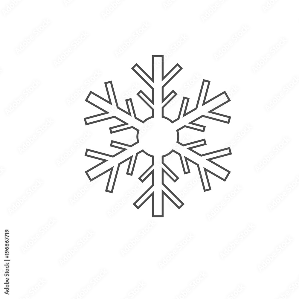 Snowflake icon. Black silhouette snow flake sign, isolated on white background. Flat design. Symbol of winter, frozen, Christmas, Graphic element decoration. Vector illustration Snowflake icon. Black silhouette snow flake sign, isolated on white background. Flat design. Symbol of winter, frozen, Christmas, Graphic element decoration. Vector illustration