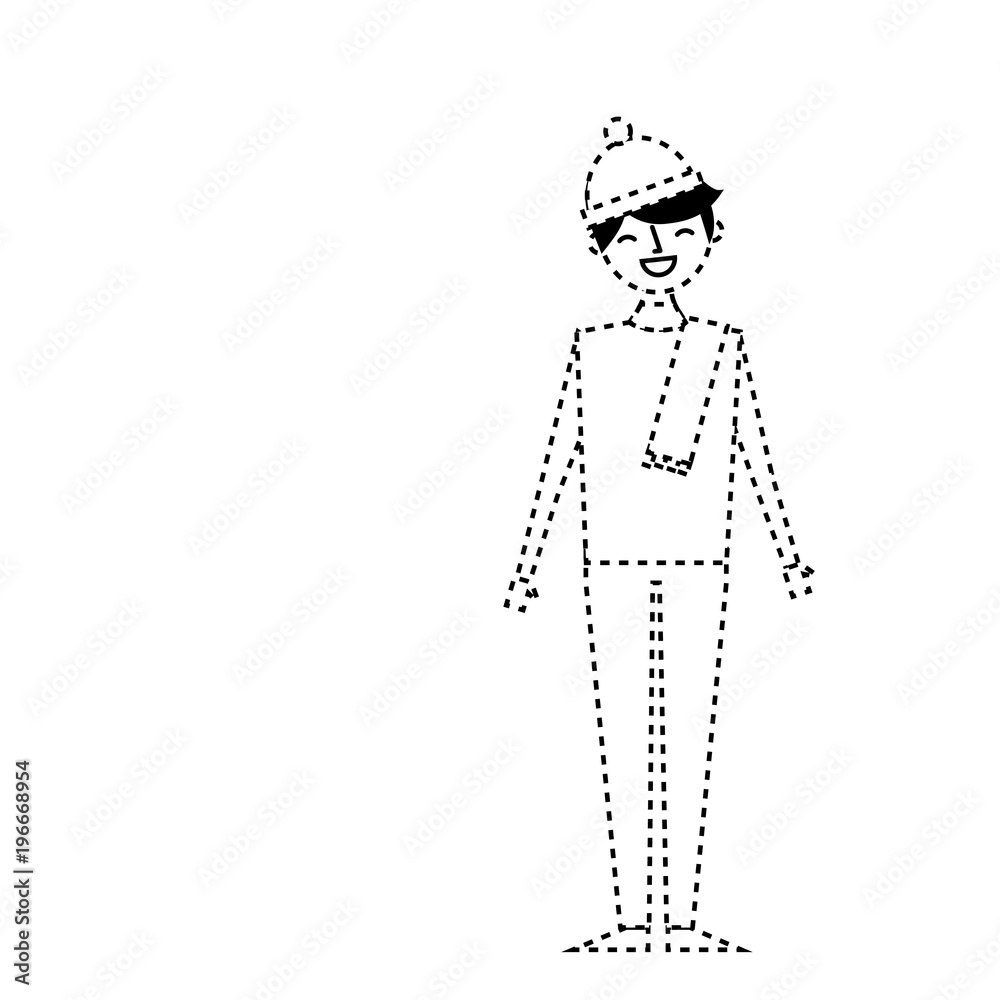 happy man character male in the casual clothes warm vector illustration dotted line image