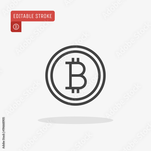 Outline Bitcoin icon isolated on grey background. Line Crypto currency symbol for website design, mobile application, ui. Blockchain based secure cryptocurrency. Editable stroke. Vector illustration.