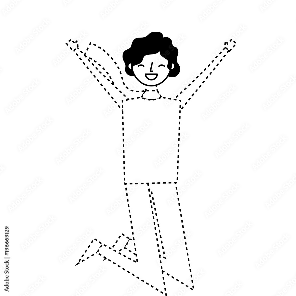 Fototapeta premium happy man character male in the casual clothes warm vector illustration dotted line image