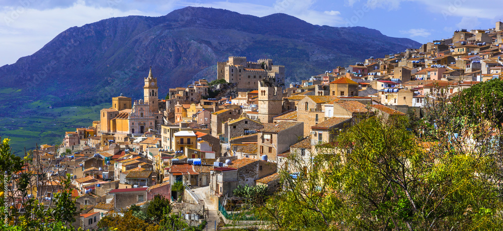 Picturesque mountain village Caccamo in Sicilia. Italy