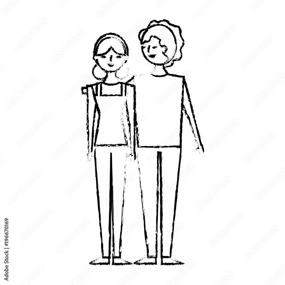 smiling couple young woman and man standing together embracing vector illustration sketch image smiling couple young woman and man standing together embracing vector illustration sketch image