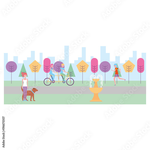 people in the park doing activities vector illustration