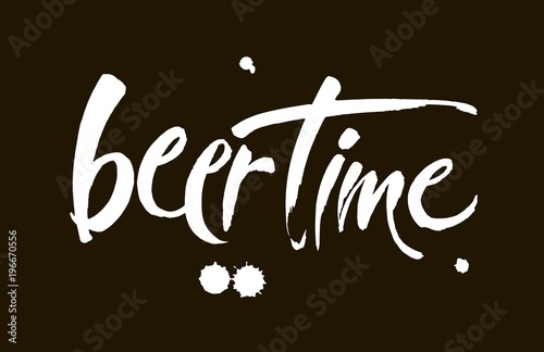 Beer Time.Illustration for web, poster, invitation to party. Handwritten modern brush lettering on black background.