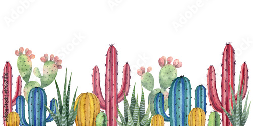 Watercolor vector background with desert and cacti.