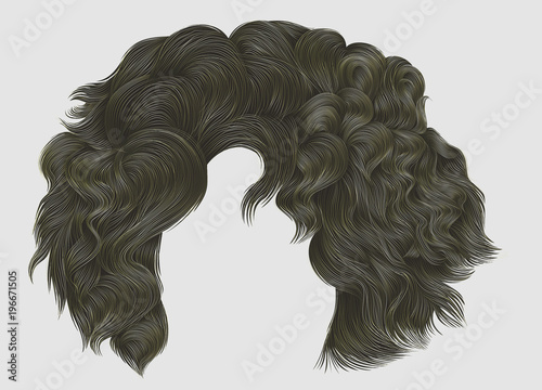 trendy woman curly hairs blond colors .fringe. fashion beauty style.realistic 3d .