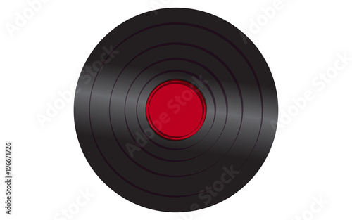 Black iridescent vinyl musical analogue retro old antique hipster vintage gramophone record with a red center for a gramophone on a white background. Vector illustration