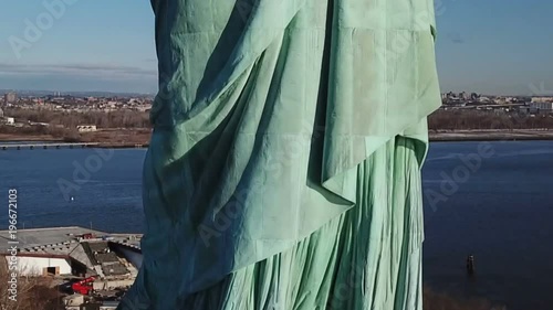Statue of Liberty rising aerial of front of famous landmark in America in 1080 HD