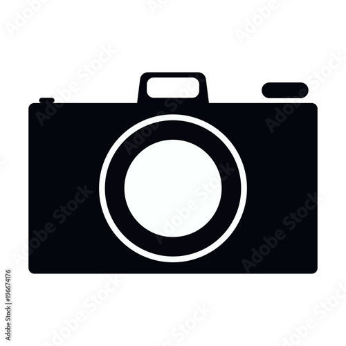 Simple, flat, black and white camera icon (silhouette). Isolated on white