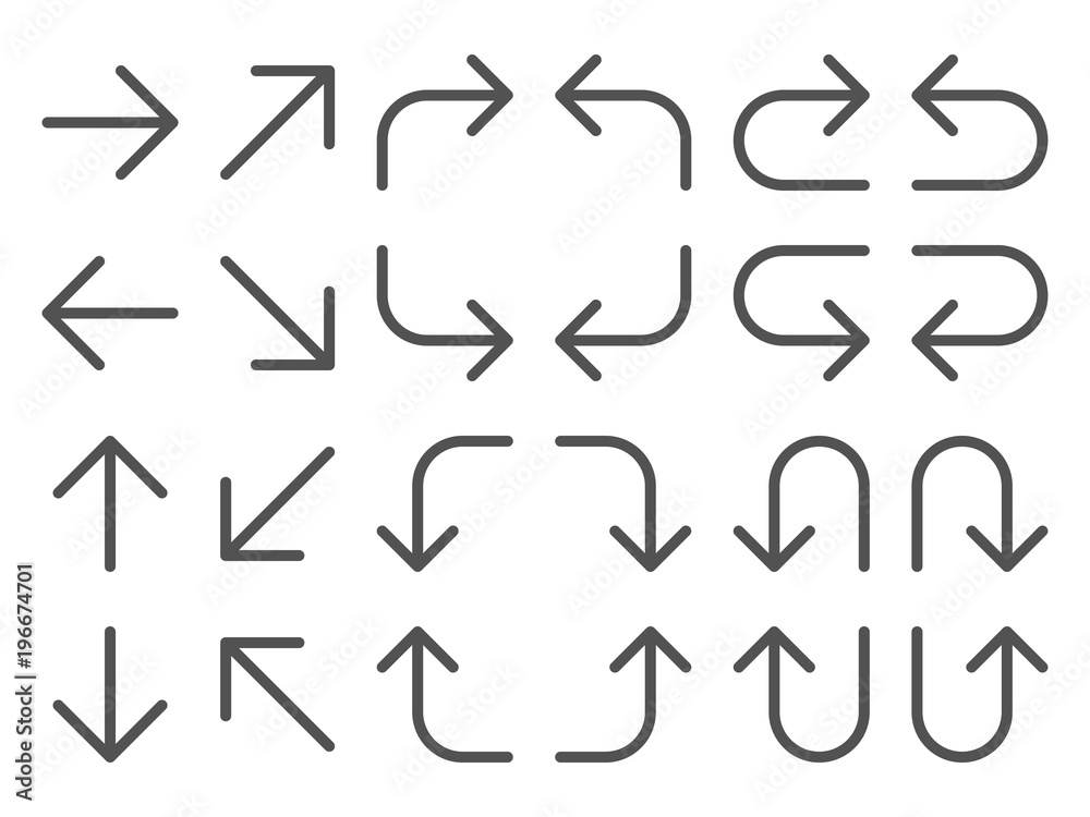 Line vector arrows icon set. Outline Redo and undo symbols collection for website design, mobile application, ui. Vector illustration. Eps10. Line vector arrows icon set. Outline Redo and undo symbols collection for website design, mobile application, ui. Vector illustration. Eps10.