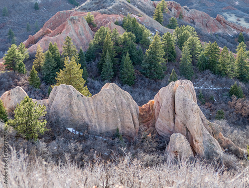 Rock formations and trees at Roxborough State Park, southwest of Denver, Colorado