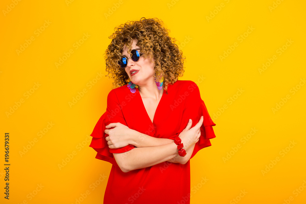 Attractive woman with short curly hair Attractive woman with short curly hair