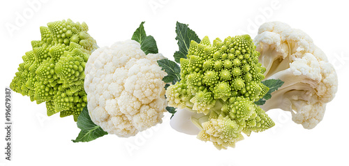 Fresh cauliflower, romanesco isolated on white background with clipping path