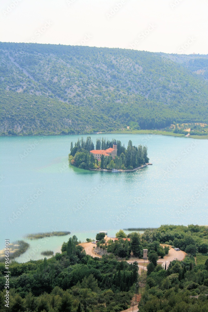 monastery in lake Visovac on Krka river, Croatia