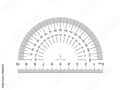 Protractor with ruler 10 cm. Protractor grid for measuring degrees. Tilt angle meter. Ruler 10 centimeters. 10 cm grid with a division to one thirty-second. Measuring tool. Ruler Graduation. AI10