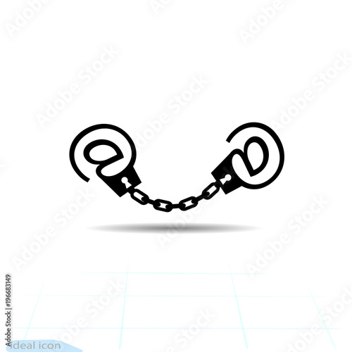 Modern phone internet and social networks addiction metaphor icon. Flat style vector concept illustration isolated on white background. Handcuff email alias