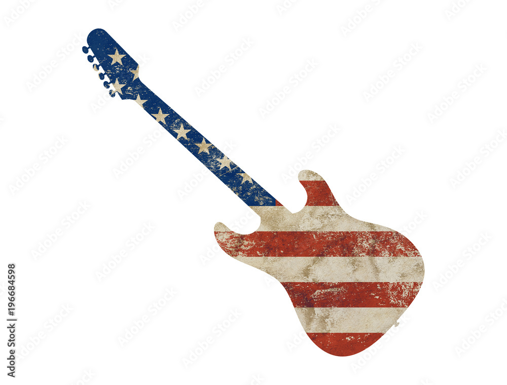 Obraz premium Guitar shaped old grunge vintage American US flag