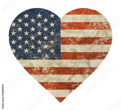 Fototapeta Naklejka Na Ścianę i Meble -  Heart shaped old grunge vintage American US flag