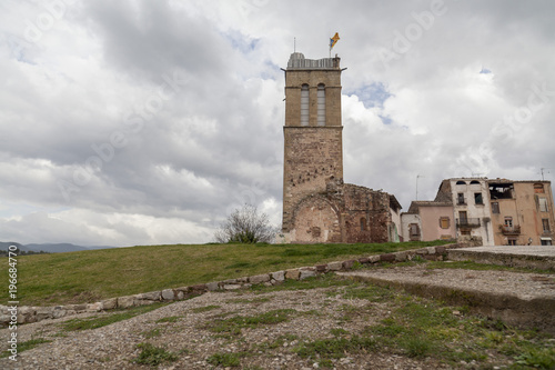 Tower and ruins of ancient castle in catalan village of Artes, province Barcelona,Catalonia,Spain. © joan_bautista