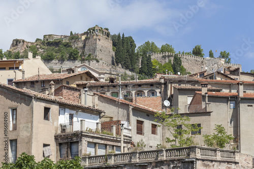 Village view, houses and castle walls, Berga,province Barcelona, Catalonia.
